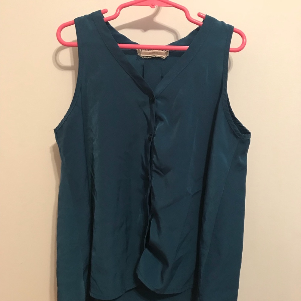Teal Blue Satin Button-Up Blouse